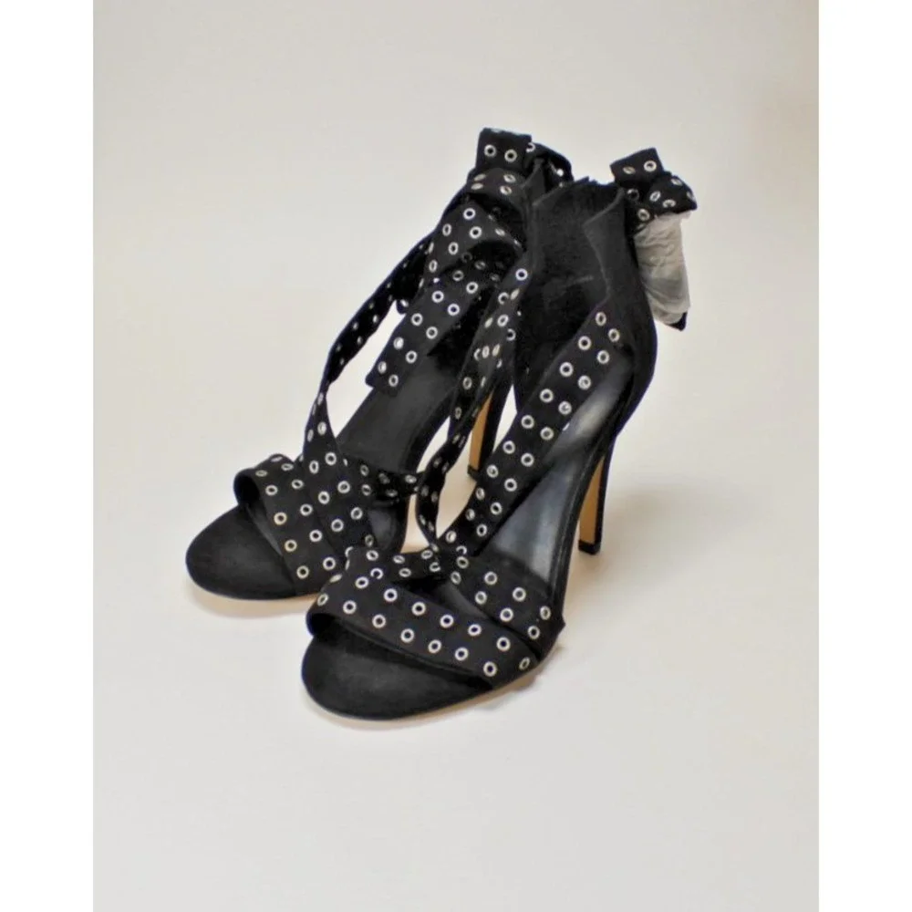 Torrid Black Grommet Strap Heels Size 9 | Suede Zip Back Lace Up Whimsigoth